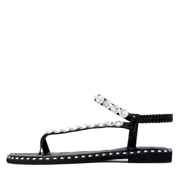 NEW🔥 Rhinestone Crystal Strap Flat Slide Sandals - Picture 3 of 5